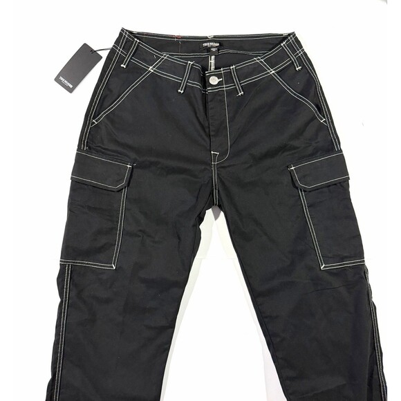 NWT True Religion Warped Horseshoe Cargo Pants Jet Black Contrast Stitch Sz 32